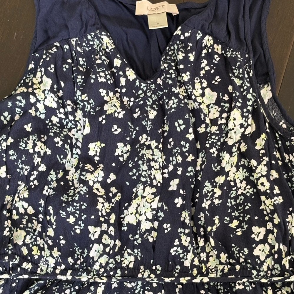 LOFT Navy Floral V-Neck Sundress with Light Floral Print